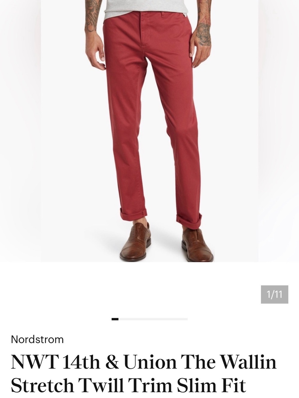 14th & Union Men's Slim Fit Chinos in Brick Red